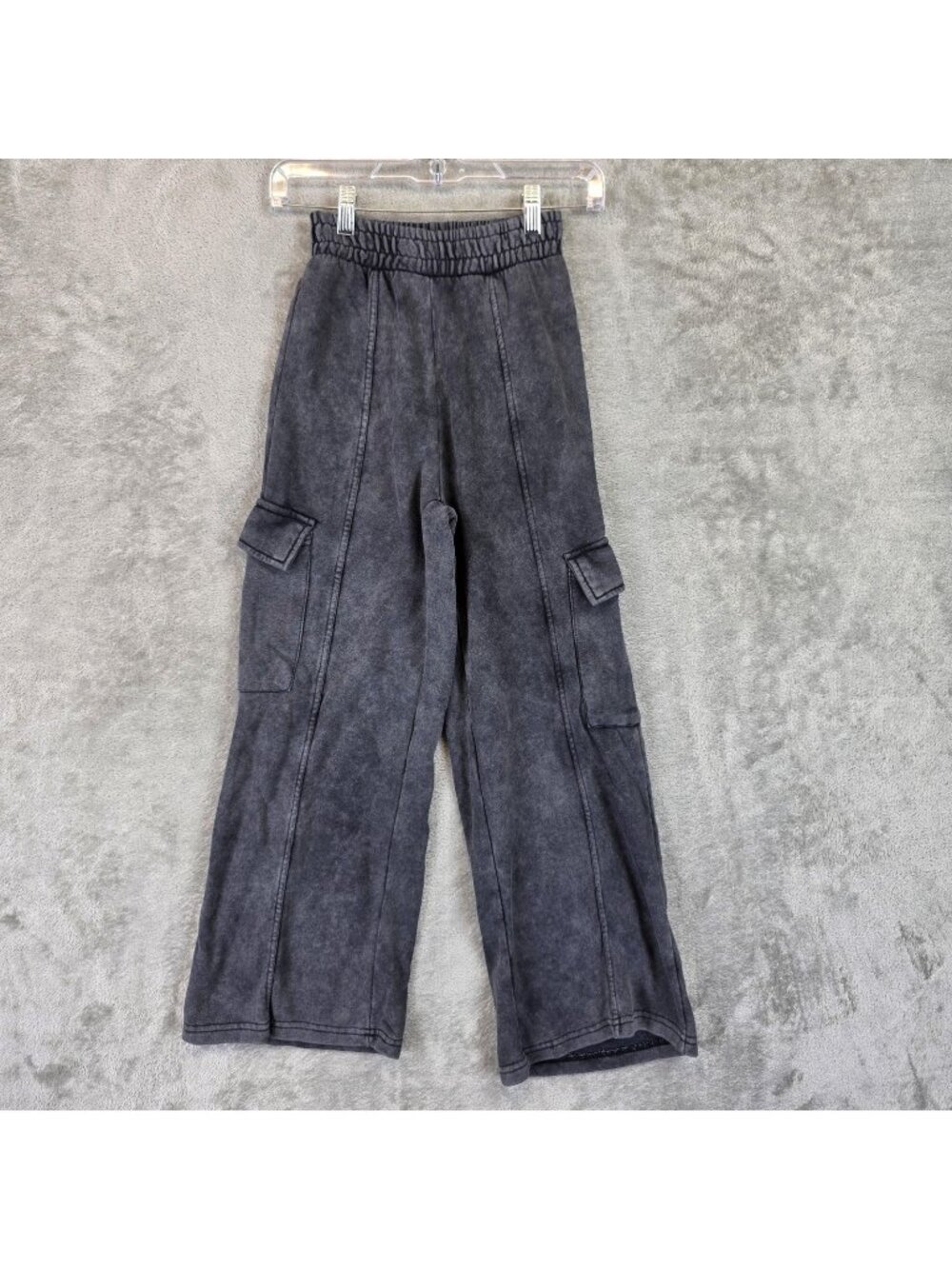 Zara Cargo Pants Kids 11-12 Gray Knit Elastic Waist Wide Leg Casual Fall